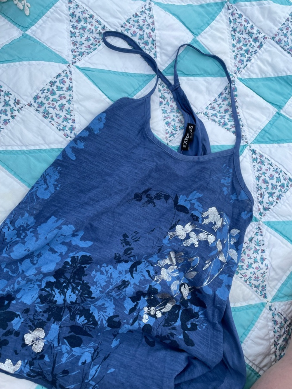 Express Navy Blue Floral Camisole with Metallic Accents